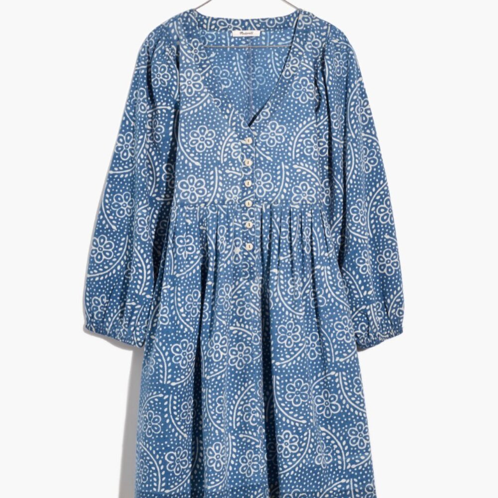 Madewell Paisley Balloon Sleeve Button-Up Minidress